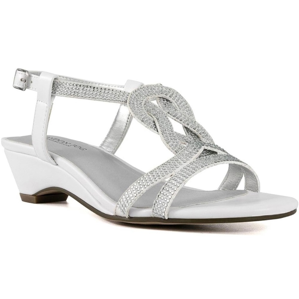 LONDON FOG Womens Macey Demi-Wedge Dress Sandals white 6.5 M US
